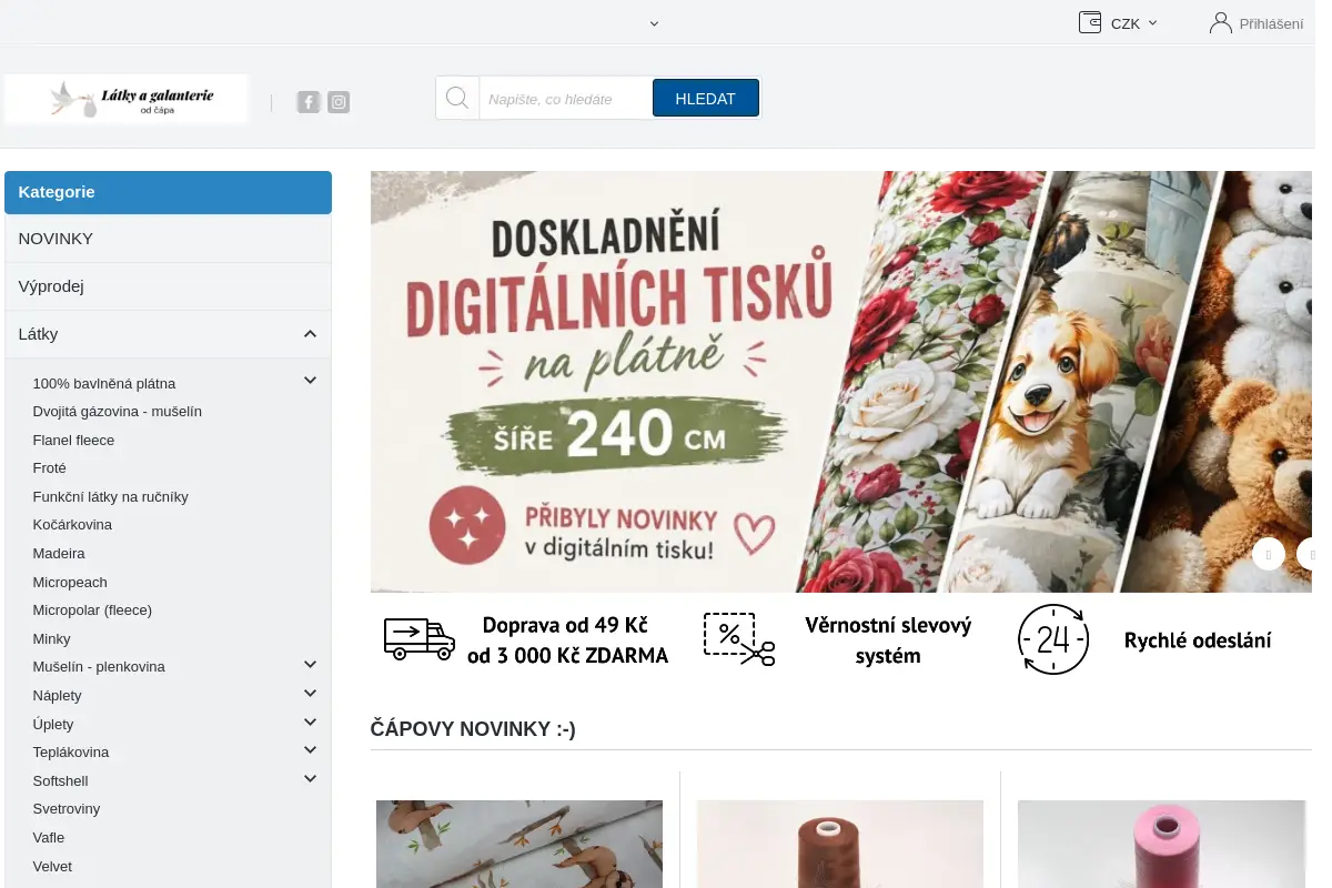Látky a galanterie od čápa
